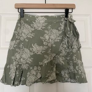 Green floral skirt.